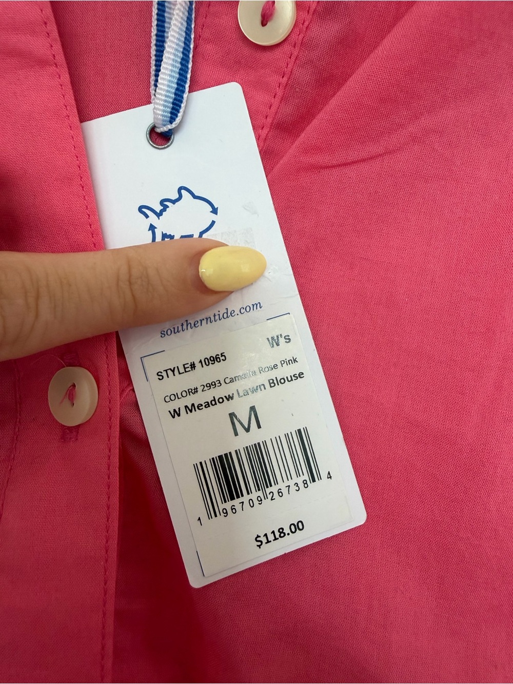 Southern Tide Coral Pink Ruffle-Neck Button Popover - Picture 6 of 6